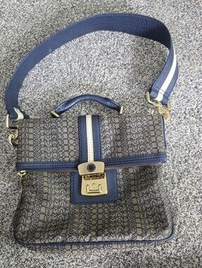 Marc by Marc Jacobs Vintage Y2k Monogram Canvas And Leather Satchel Navy Blue